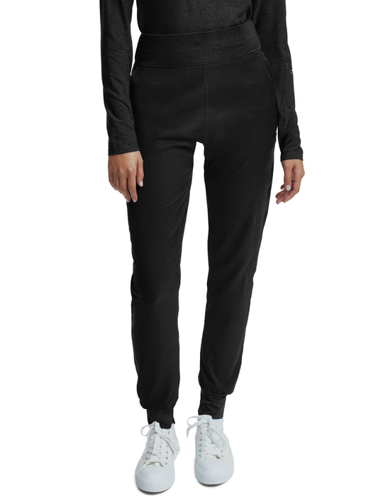 Women's Six-Pocket Knitted Waistband Jogger Pant - WB420 - Black