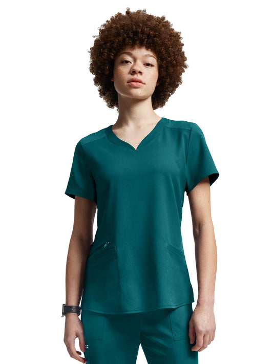Women's Three-Pocket Curved V-Neckline Top - WT121 - Caribbean
