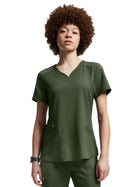 Women's Three-Pocket Curved V-Neckline Top - WT121 - Olive