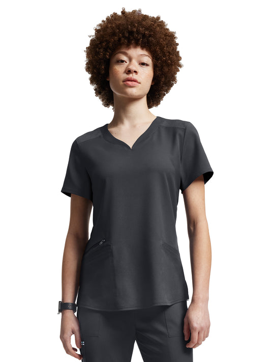 Women's Three-Pocket Curved V-Neckline Top - WT121 - Pewter