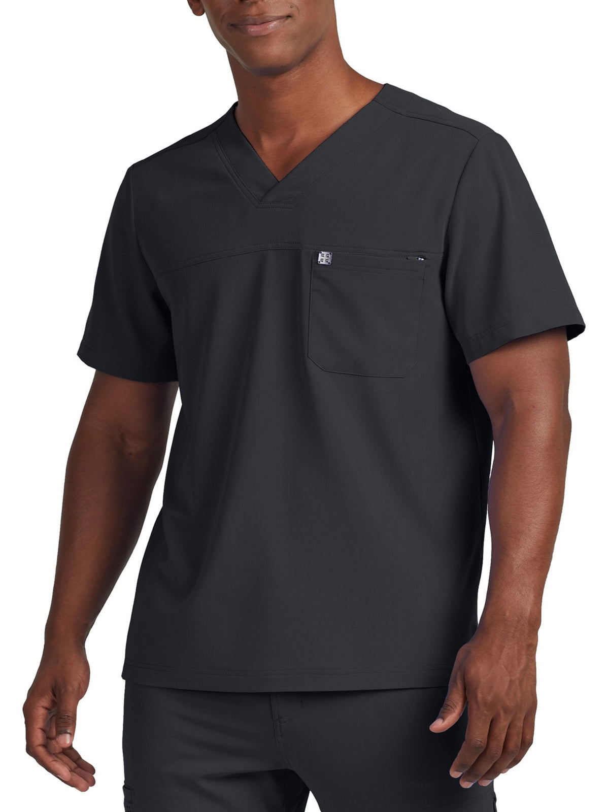Men's Two-Pocket Fluid Resistant V-Neck Top - WT131 - Pewter