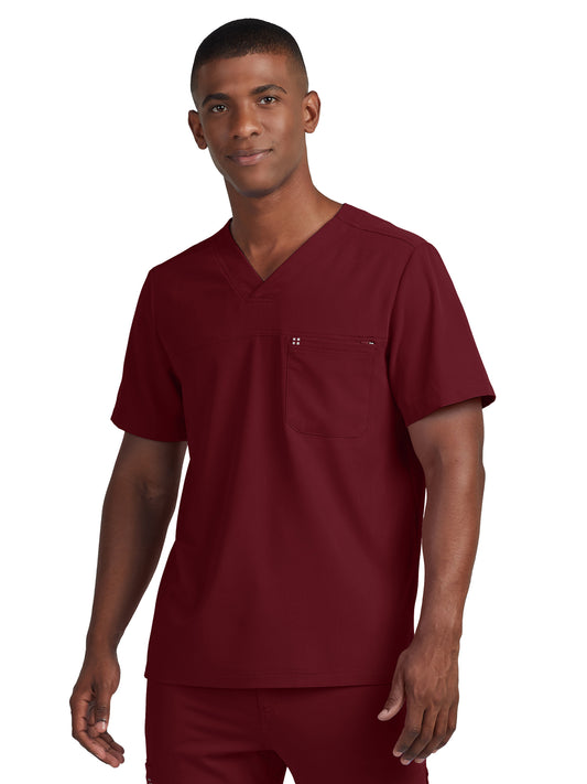 Men's Two-Pocket Fluid Resistant V-Neck Top - WT131 - Wine
